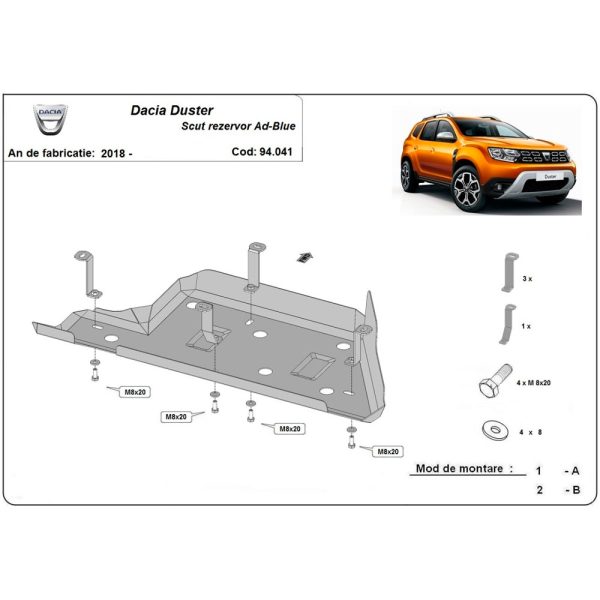 Steel AdBlue Tank Skid Plate Dacia Duster 2018-2023