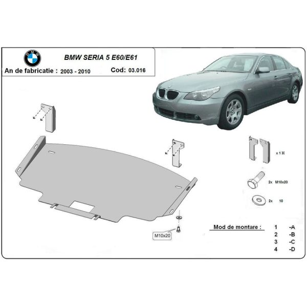 Steel Skid Plate BMW Seria 5 E60/E61 Standard Front Bumper 2003-2010