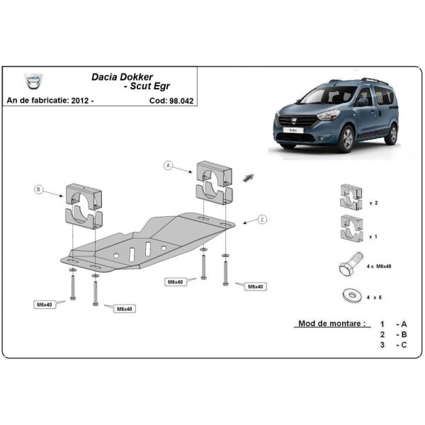 Steel Skid Plate Stop&Go System, Egr Dacia Dokker 2012-2022