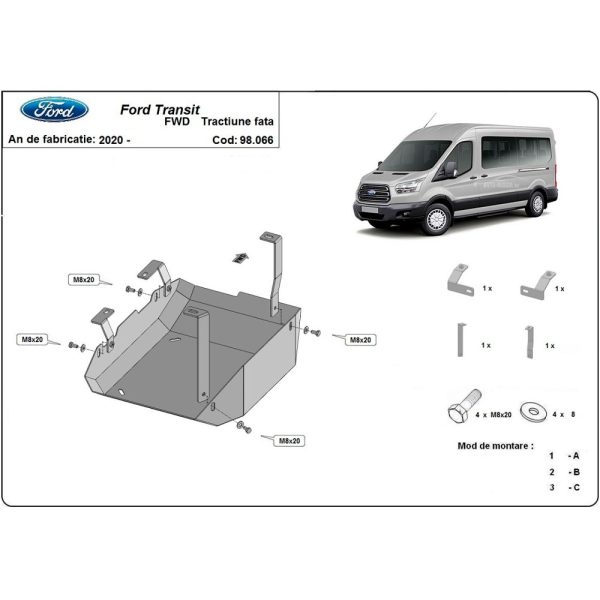 Steel AdBlue Tank Skid Plate Ford Transit 2020-2023