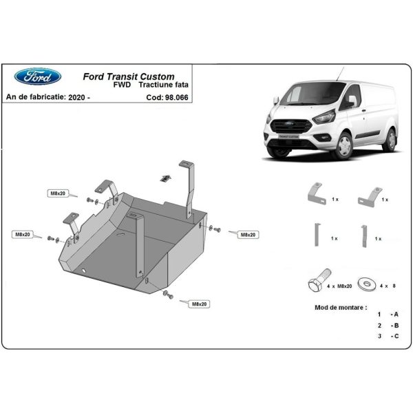 Steel AdBlue Tank Skid Plate Ford Transit Custom 2020-2023