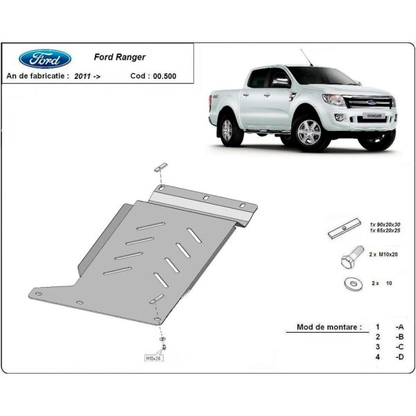 Steel Gearbox Skid Plate Ford Ranger 2011-2020