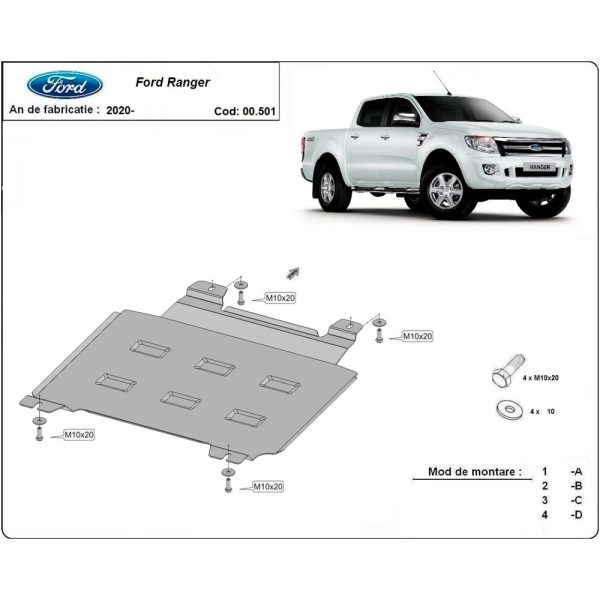 Steel Gearbox Skid Plate Ford Ranger 2020-2023