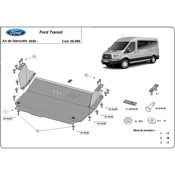 Steel Skid Plate Ford Transit FWD 2020-2023