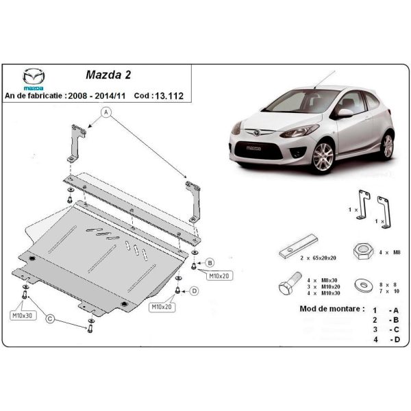 Steel Skid Plate Mazda 2 2008-2014