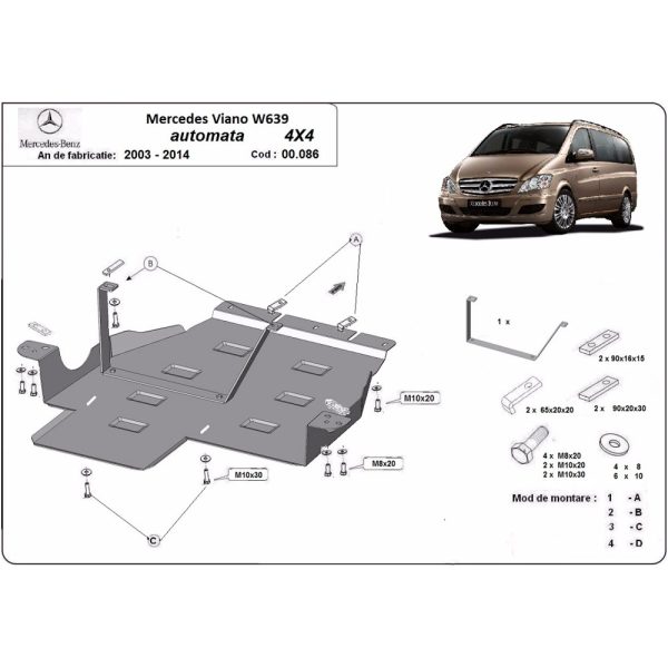 Steel Automatic Gearbox Skid Plate Mercedes Viano W639 4x4 2003-2014