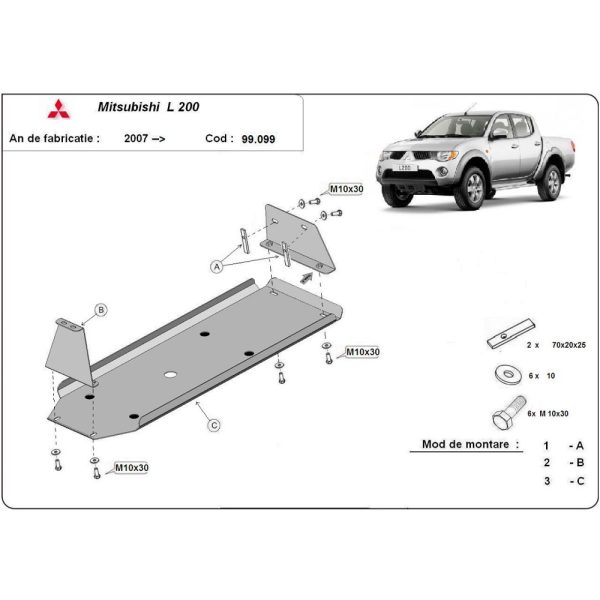 Steel Fuel Tank Skid Plate Mitsubishi L200 2005-2015