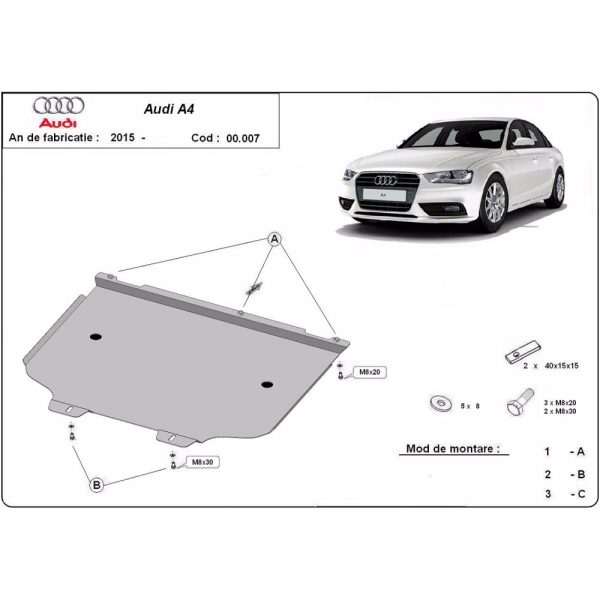Steel Gearbox Skid Plate Audi Allroad A4 B9 2015-2023