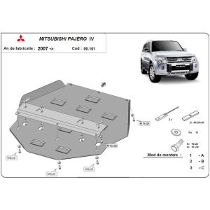 Steel Gearbox Skid Plate Mitsubishi Pajero 4 (V80, V90) 2007-2021
