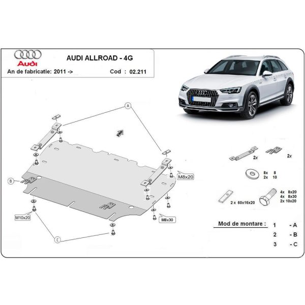 Steel Skid Plate Audi Allroad A6 2011-2018