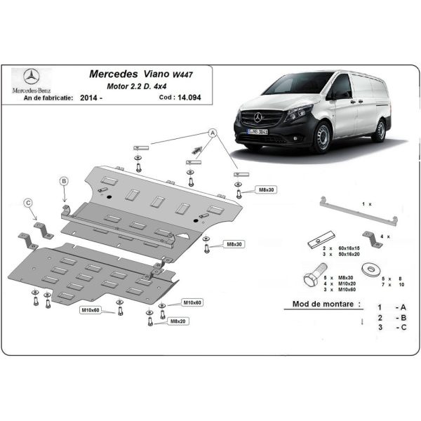 Steel Skid Plate Mercedes Viano W447 2.2 D 4x4 2014-2023