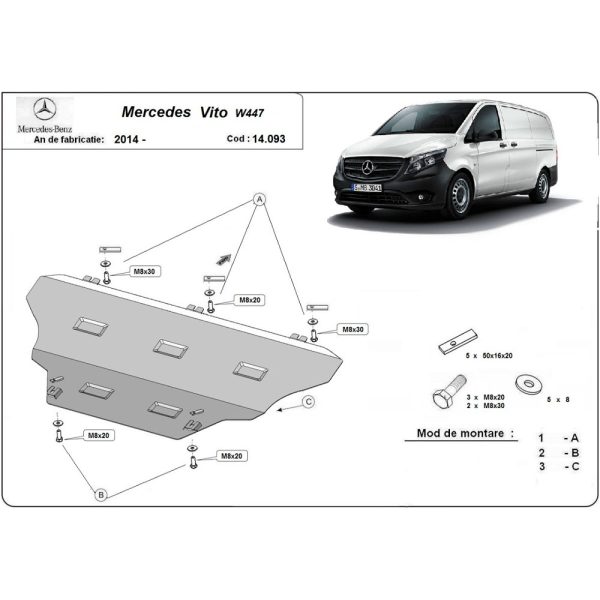 Steel Skid Plate Mercedes Vito W447 1.6 D 4x2 2014-2023