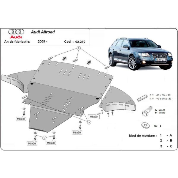 Steel Skid Plate With Side Flaps Audi Allroad 2 A6 2005-2011