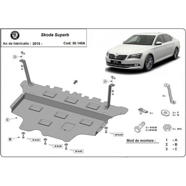 Steel Automatic Gearbox Skid Plate Skoda Superb 2015-2023