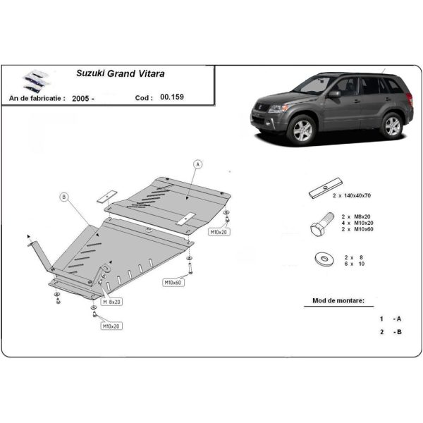 Steel Gearbox And Transfer Case Skid Plate Suzuki Grand Vitara 2 2005-2019