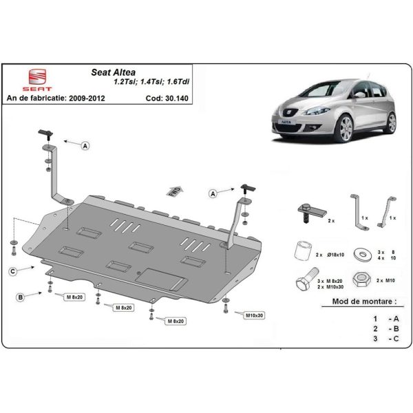 Steel Skid Plate, Engine And The Gearbox Seat Altea 2010-2015