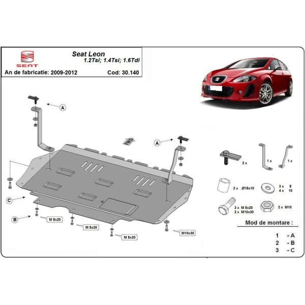 Steel Skid Plate, Engine And The Gearbox Seat Leon 2010-2012