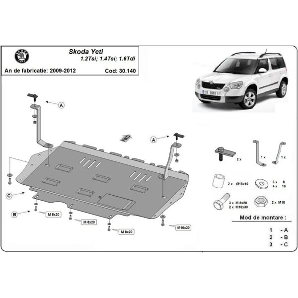 Steel Skid Plate, Engine And The Gearbox Skoda Yeti 2009-2012