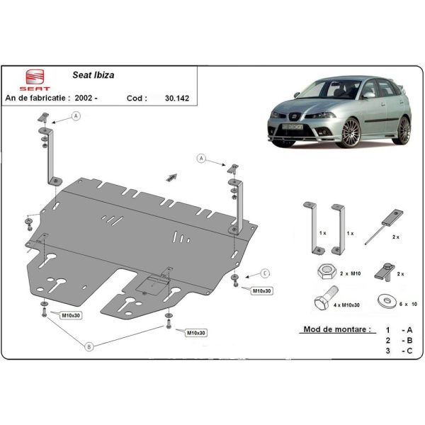 Steel Skid Plate Seat Ibiza Petrol 2002-2017