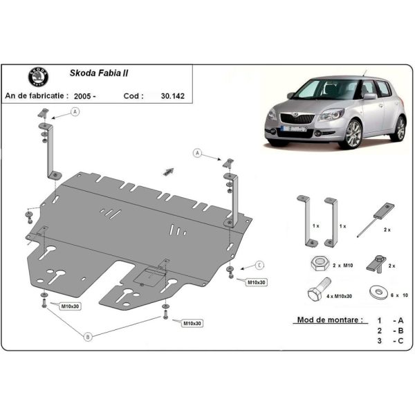 Steel Skid Plate Skoda Fabia 2 2007-2014