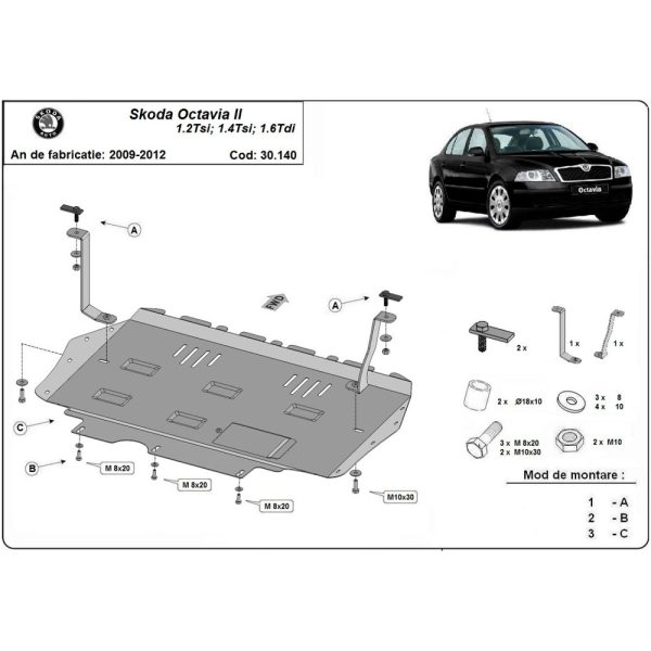 Steel Skid Plate Skoda Octavia 2 2010-2012