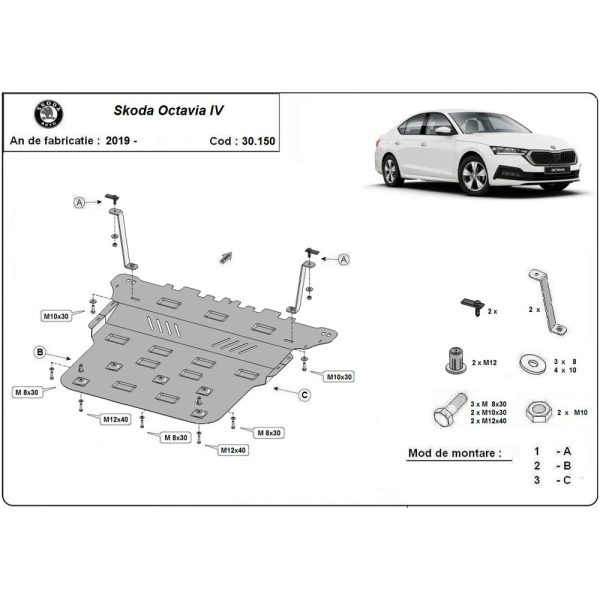 Steel Skid Plate Skoda Octavia 4 2019-2023