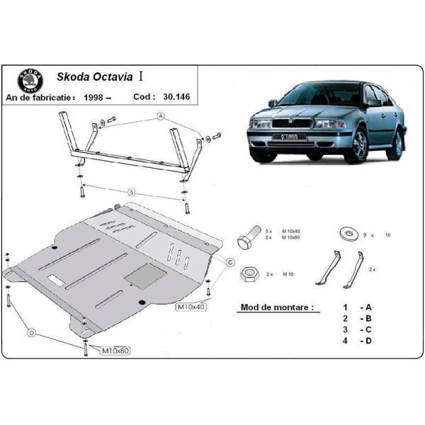 Steel Skid Plate Skoda Octavia Tour 1998-2010