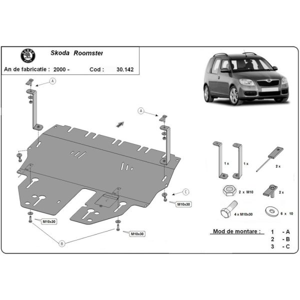 Steel Skid Plate Skoda Roomster 2006-2015