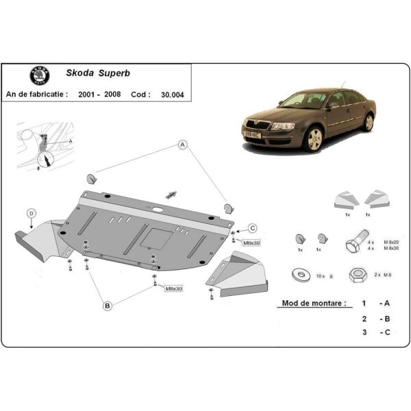 Steel Skid Plate Skoda Superb 1.8, 1.9, 2.0 TDI 2001-2008