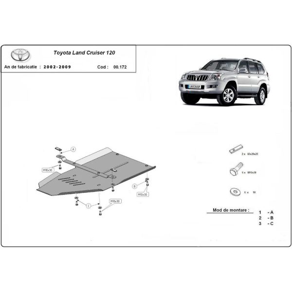 Steel Gearbox Skid Plate Toyota Land Cruiser J120 2002-2009