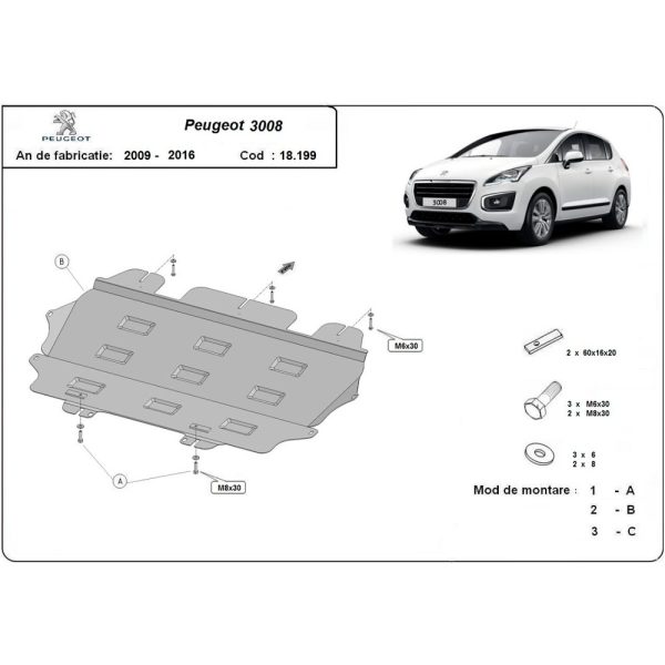 Steel Skid Plate, Engine And The Gearbox Peugeot 3008 2009-2016