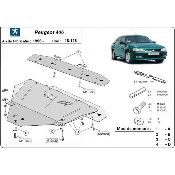 Steel Skid Plate, Engine And The Gearbox Peugeot 406 1996-2004