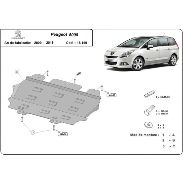 Steel Skid Plate, Engine And The Gearbox Peugeot 5008 2009-2017