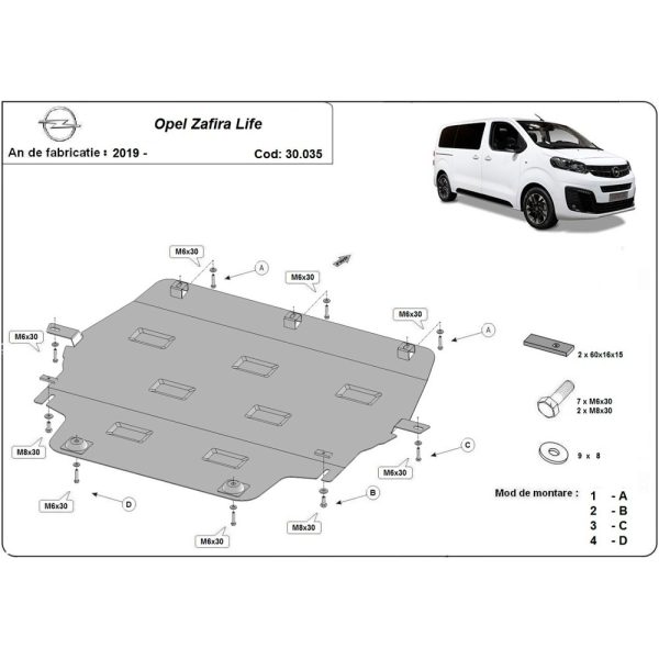Steel Skid Plate Opel Zafira Life 2019-2023