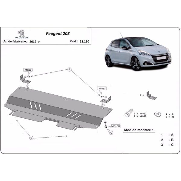 Steel Skid Plate Peugeot 208 2012-2019