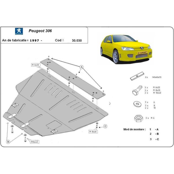 Steel Skid Plate Peugeot 306 1997-2004