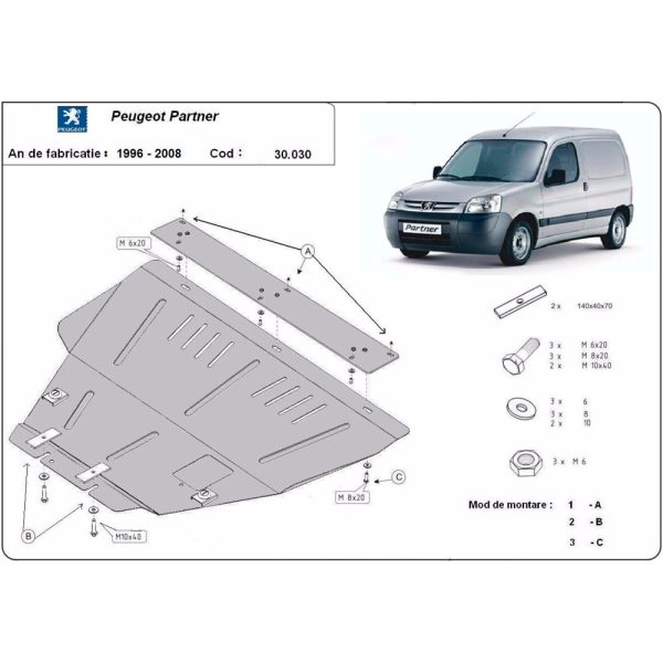 Steel Skid Plate Peugeot Partner 1996-2008