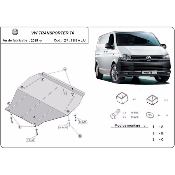 Aluminium Skid Plate Volkswagen Transporter T6 2015-2023