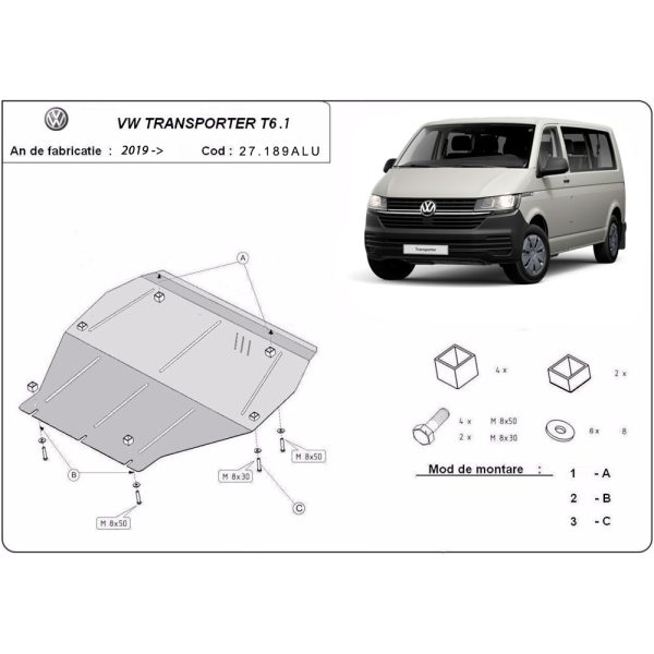 Aluminium Skid Plate Volkswagen Transporter T6.1 2019-2023