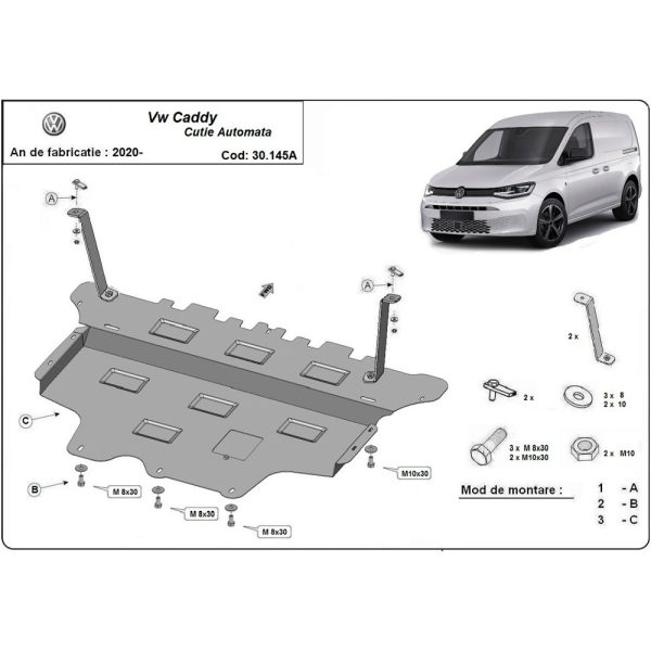 Steel Automatic Gearbox Skid Plate Volkswagen Caddy 2020-2023