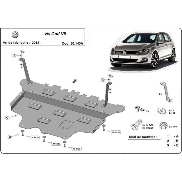 Steel Automatic Gearbox Skid Plate Volkswagen Golf 7 2012-2019