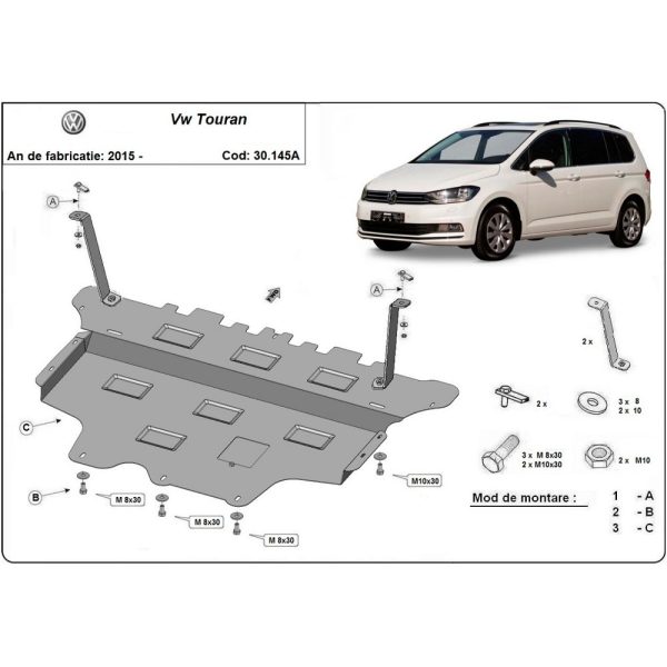 Steel Automatic Gearbox Skid Plate Volkswagen Touran 2015-2023