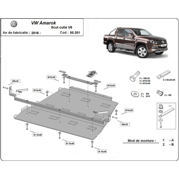 Steel Gearbox And Differential Skid Plate Volkswagen Amarok V6 2016-2022