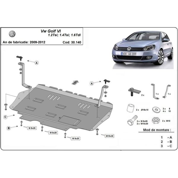 Steel Skid Plate Volkswagen Golf 6 2010-2012