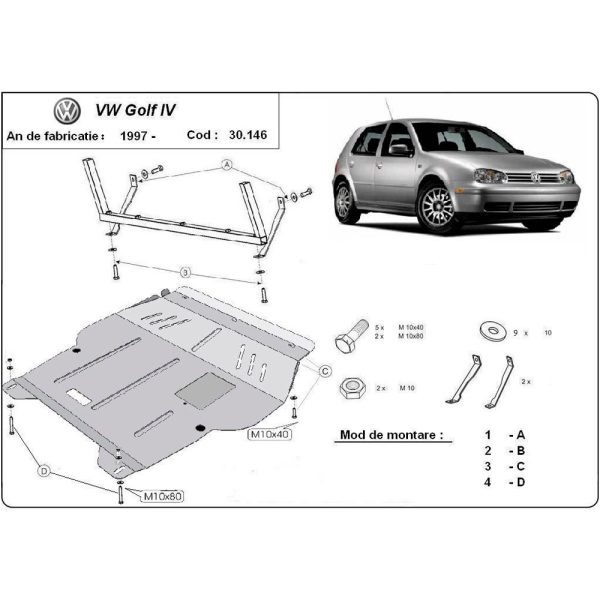 Steel Skid Plate Volkswagen Golf MK4 1998-2006