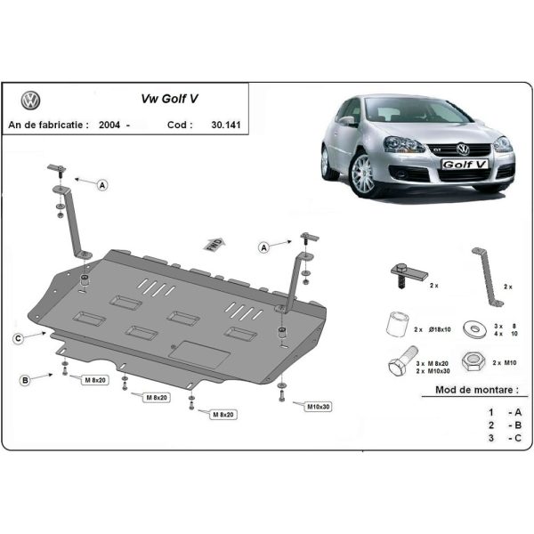 Steel Skid Plate Volkswagen Golf MK5 2004-2010