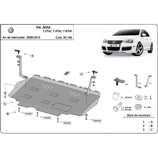 Steel Skid Plate Volkswagen Jetta 2010-2011