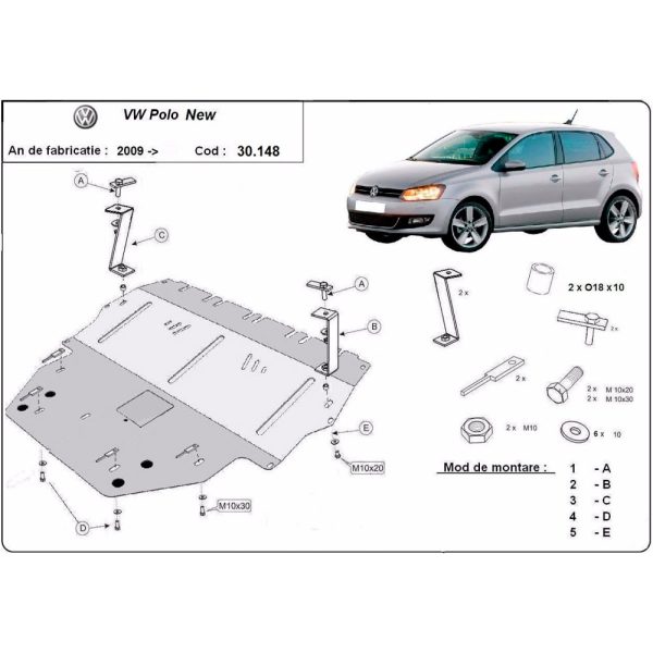 Steel Skid Plate Volkswagen Polo Diesel 2009-2017