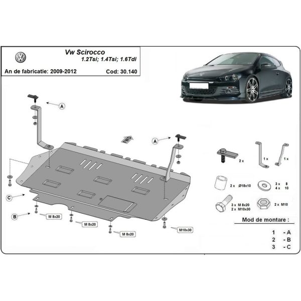 Steel Skid Plate Volkswagen Scirocco 2008-2017