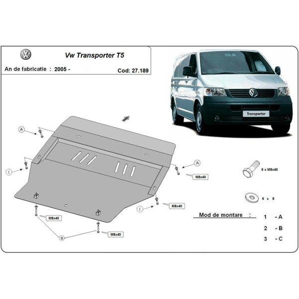 Steel Skid Plate Volkswagen Transporter T5 2004-2015